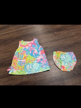 Lilly Pulitzer Baby Girl Size 3-6 months Shift Dress &  Bloomers - Lover’s Coral